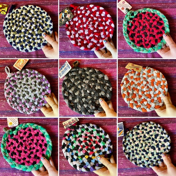 Braided Trivet Potholder- Maroon Red Pink - Picture 5 of 10